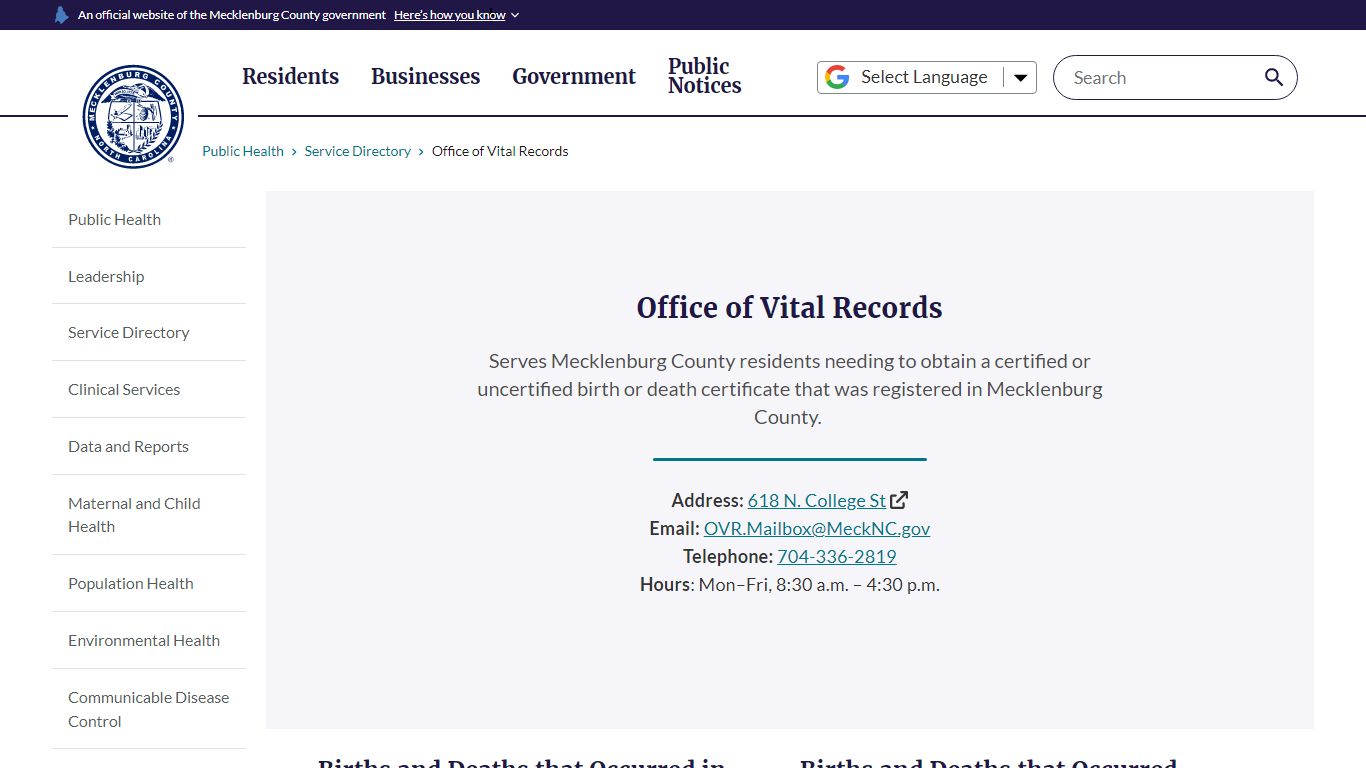 Office of Vital Records | Public Health